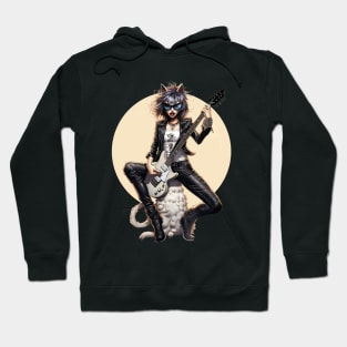 Cat Lady Rockstar: Black & White Comic-inspired Cartoon Music Hoodie